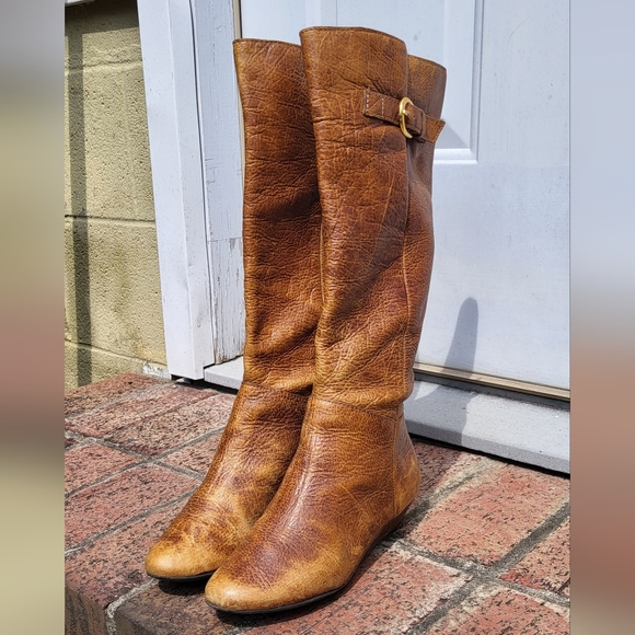 Steve Madden Tan Leather Intyce Boots w/Slight Wedge Heel Size 5.5 - Picture 3 of 11